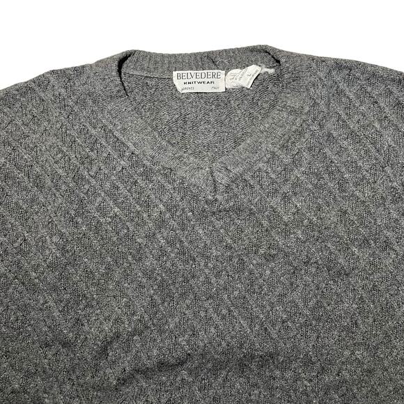 Belvedere Knitwear Gray Textured Knit Wool Blend Sweater Italy - Size Large - Picture 2 of 9